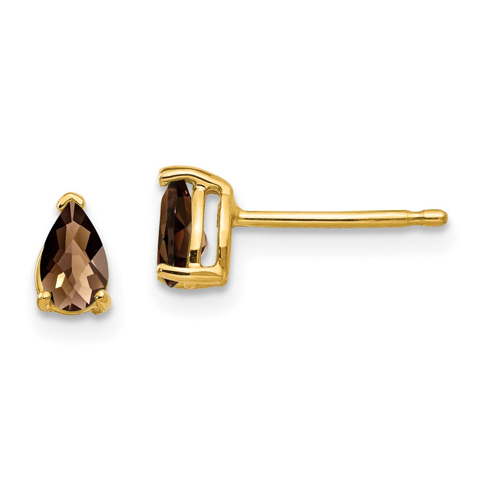 14K Gelbgold Ohrringe mit 5x3 mm Birnenschliff im Checker-Cut aus Rauchquarz