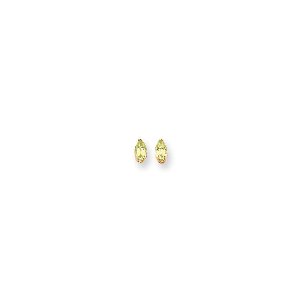 14K Gelbgold Ohrringe mit birnenförmigem Peridot, 5x3 mm