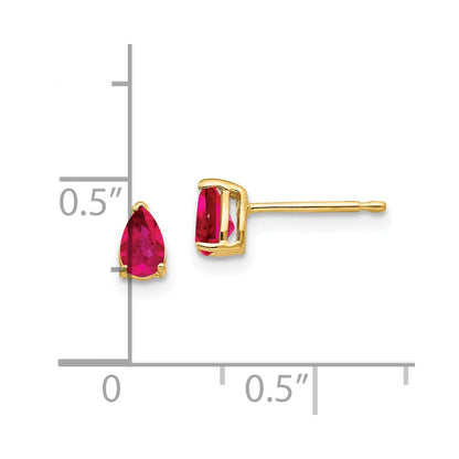 14K Gelbgold Ohrringe mit birnenförmigem Rubin, 5x3 mm