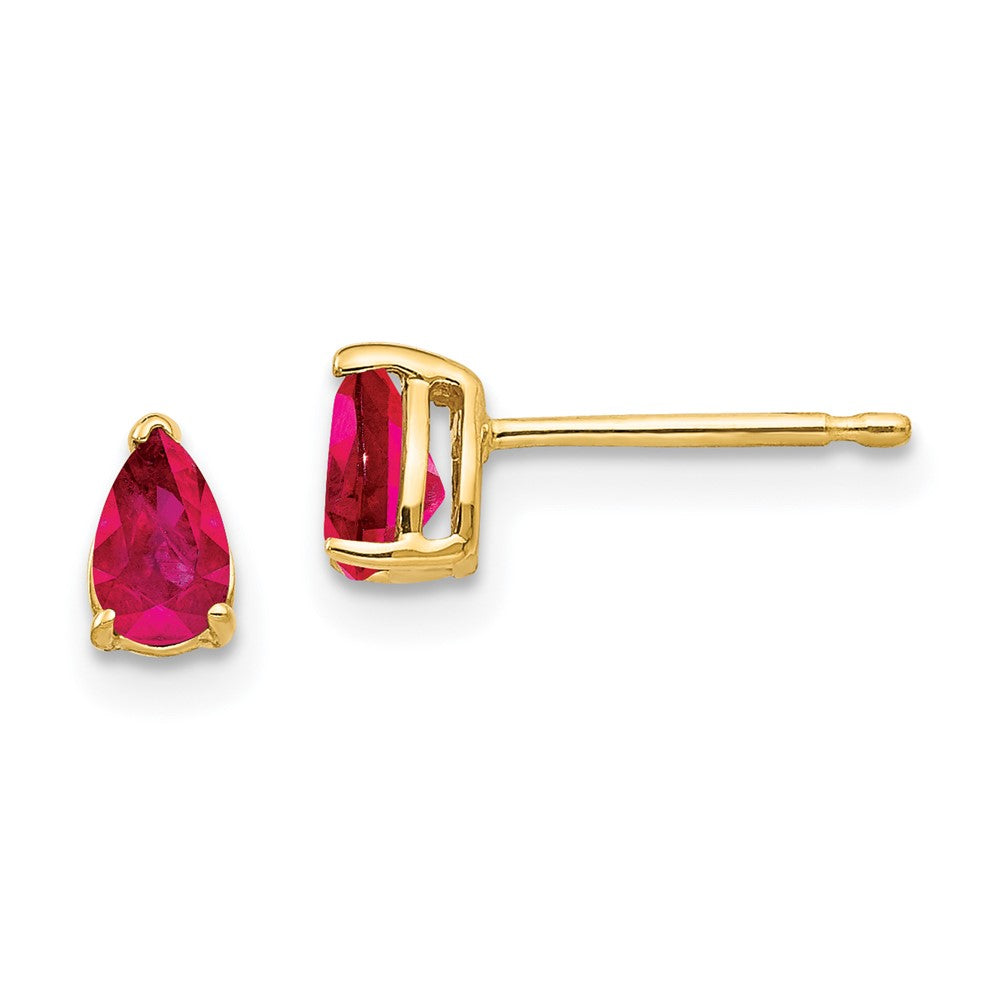 14K Gelbgold Ohrringe mit birnenförmigem Rubin, 5x3 mm