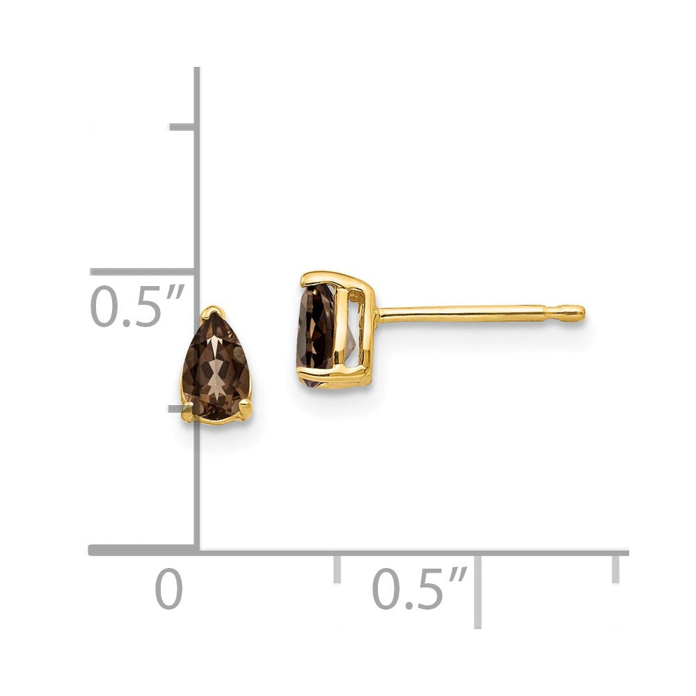 14K Gelbgold Ohrringe mit birnenförmigem Rauchquarz, 5 x 3 mm, Gelbgold