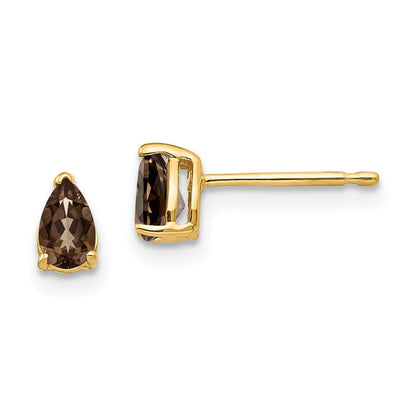 14K Gelbgold Ohrringe mit birnenförmigem Rauchquarz, 5 x 3 mm, Gelbgold