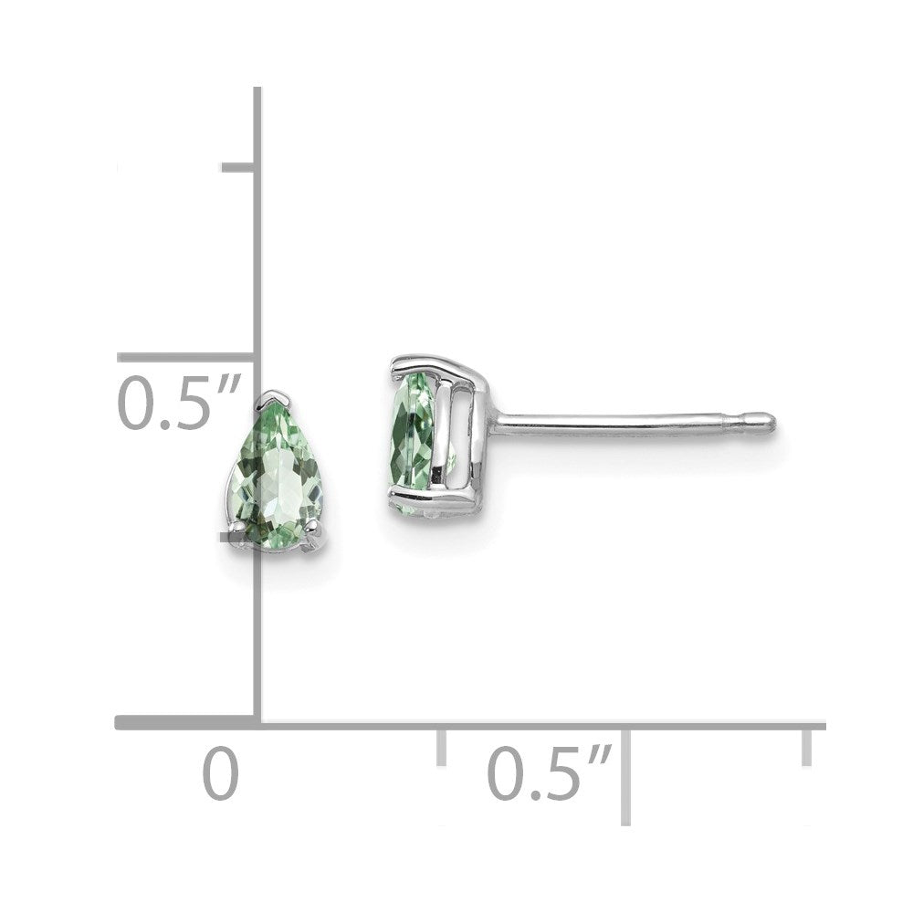 14K Weißgold Ohrringe mit birnenförmigem grünem Quarz, 5x3 mm