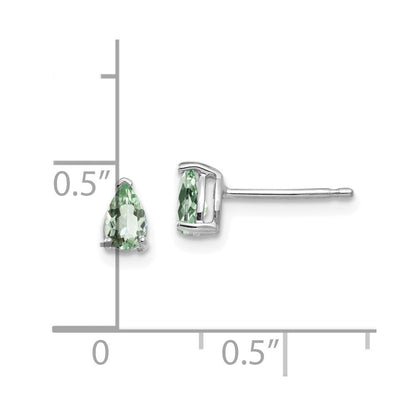 14K Weißgold Ohrringe mit birnenförmigem grünem Quarz, 5x3 mm