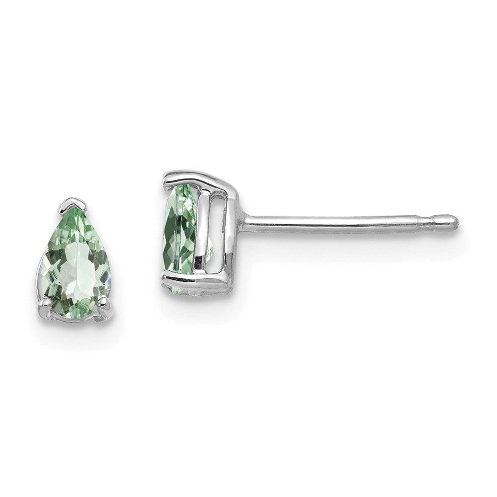 14K Weißgold Ohrringe mit birnenförmigem grünem Quarz, 5x3 mm