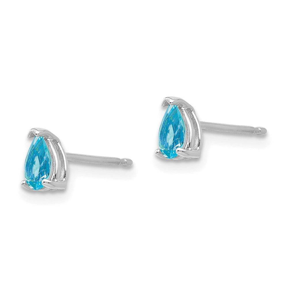 14K Weißgold Ohrringe mit birnenförmigem blauem Topas, 5x3 mm