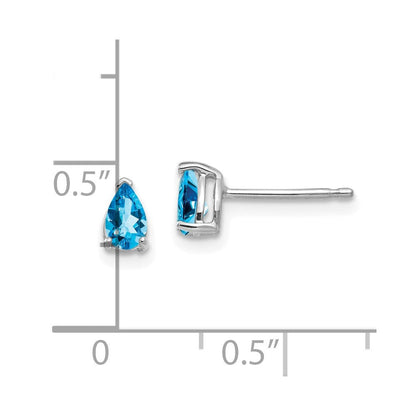 14K Weißgold Ohrringe mit birnenförmigem blauem Topas, 5x3 mm