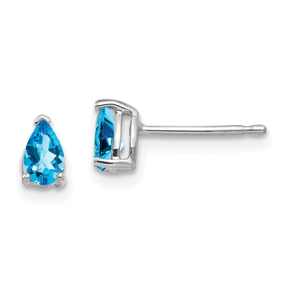 14K Weißgold Ohrringe mit birnenförmigem blauem Topas, 5x3 mm
