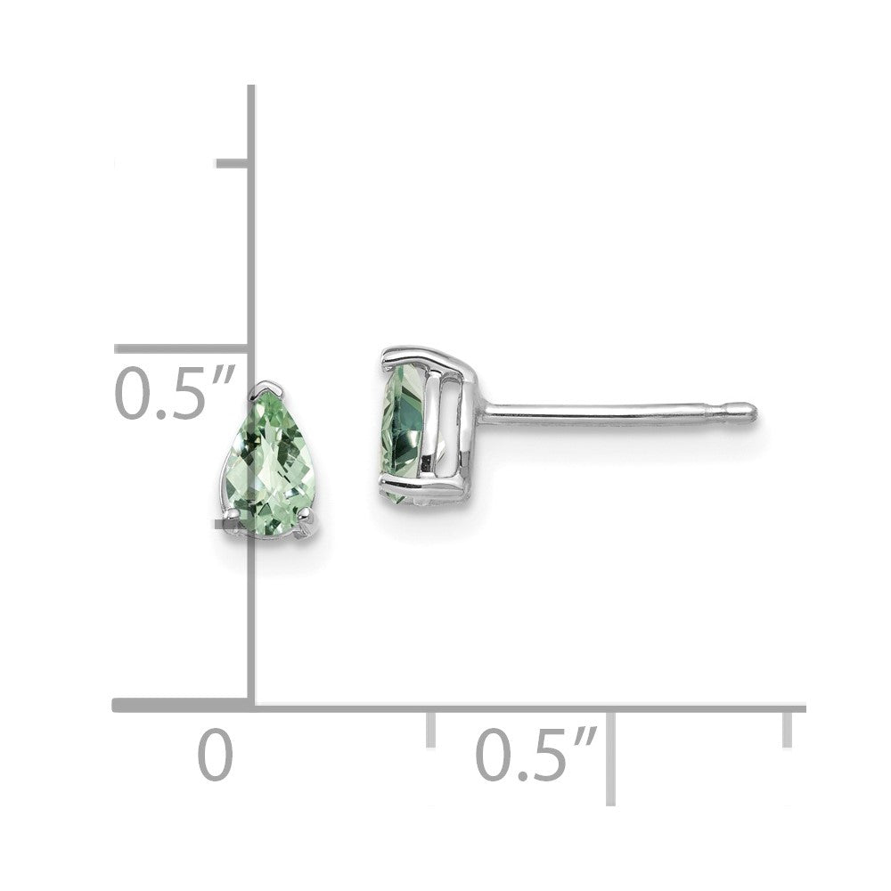 14K Weißgold Ohrringe mit Birnenschliff im Karo-Schliff, 5x3 mm, grüner Quarz