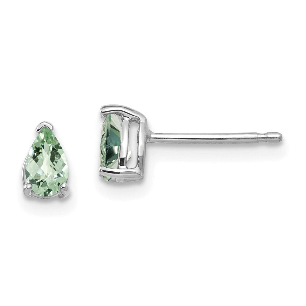 14K Weißgold Ohrringe mit Birnenschliff im Karo-Schliff, 5x3 mm, grüner Quarz