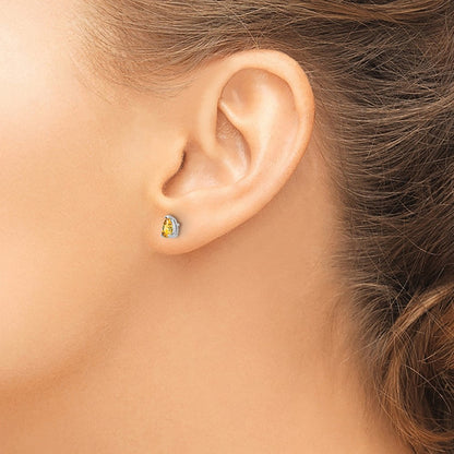 14K Weißgold Ohrstecker mit Citrin im Birnenschliff