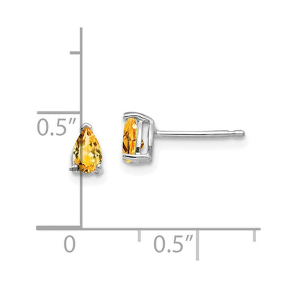 14K Weißgold Ohrstecker mit Citrin im Birnenschliff