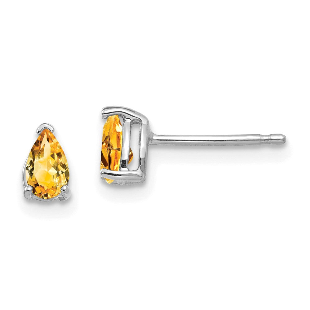 14K Weißgold Ohrstecker mit Citrin im Birnenschliff