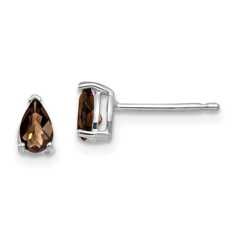 14K Weißgold Ohrringe mit 5x3 mm birnenförmigem Schachbrett-Schliff Rauchquarz in Gelbgold