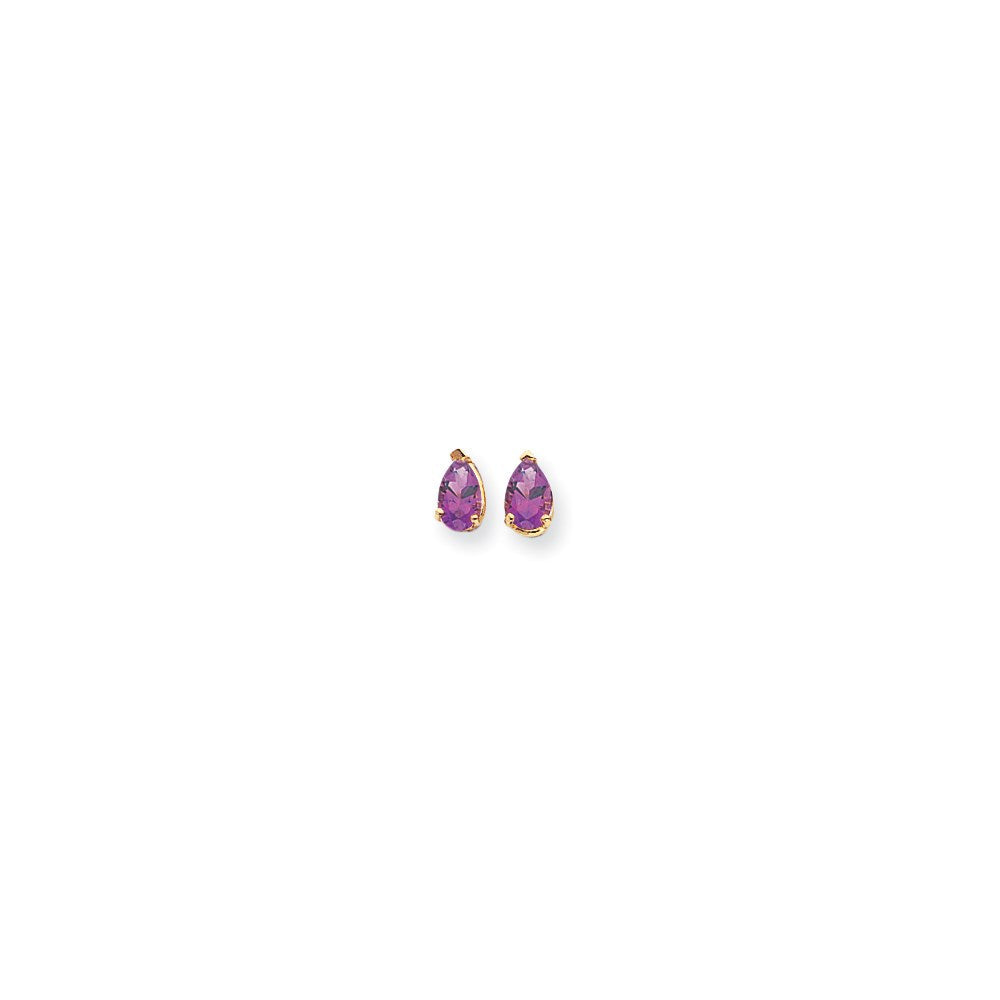 14K Gelbgold Ohrringe mit birnenförmigem Amethyst im Schachbrettschliff, 6x4 mm