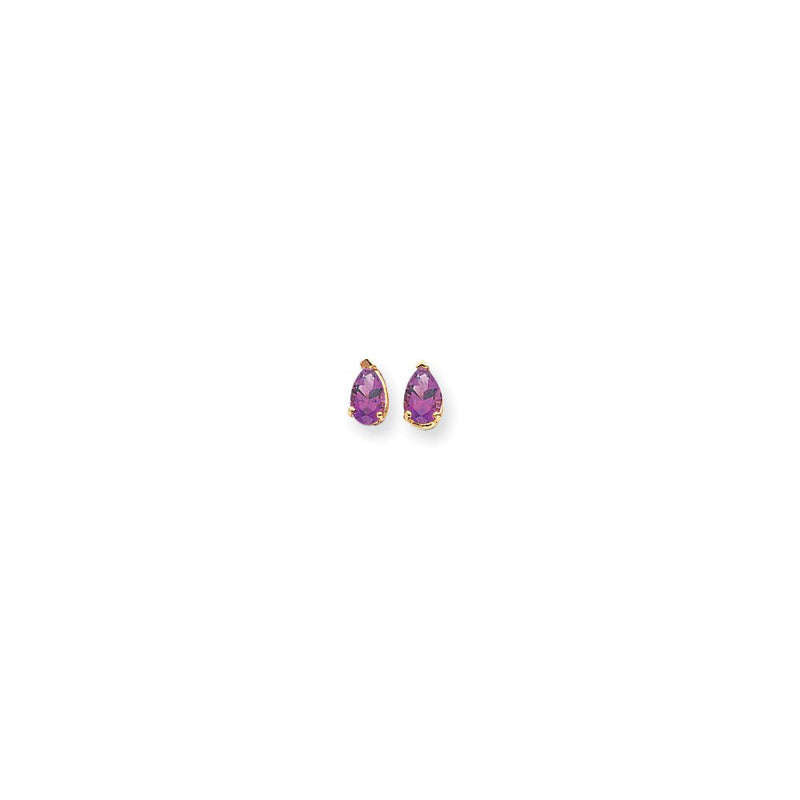 14K Gelbgold Ohrringe mit birnenförmigem Amethyst im Schachbrettschliff, 6x4 mm