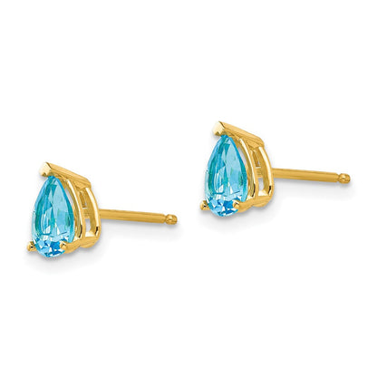 14K Gelbgold Ohrringe mit birnenförmigem blauem Topas, 6 x 4 mm