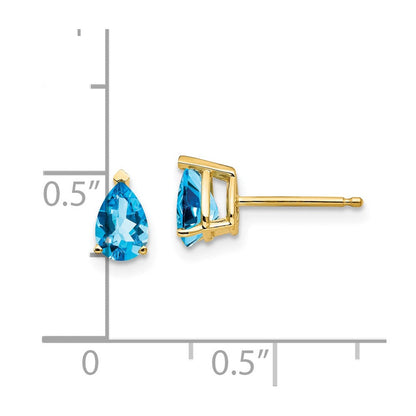 14K Gelbgold Ohrringe mit birnenförmigem blauem Topas, 6 x 4 mm