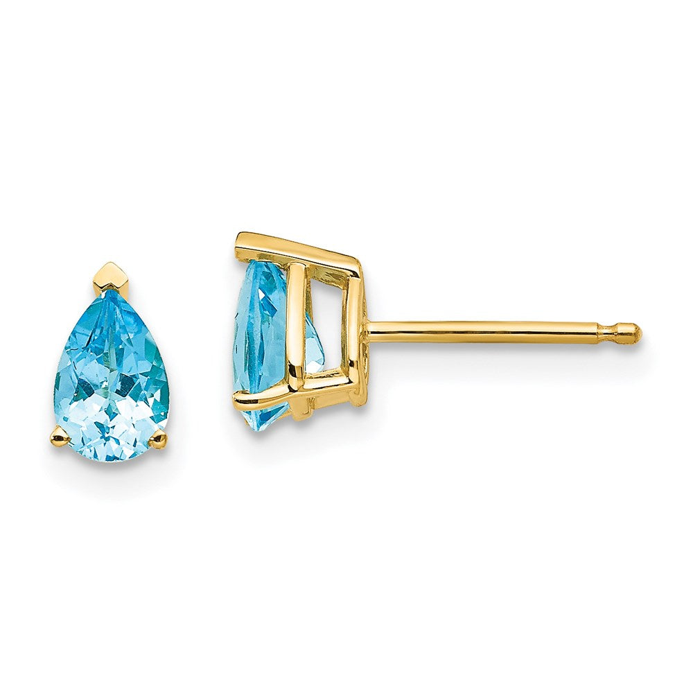 14K Gelbgold Ohrringe mit birnenförmigem blauem Topas, 6 x 4 mm
