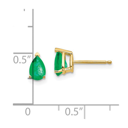 14K Gelbgold Ohrringe mit birnenförmigem Smaragd, 6x4 mm
