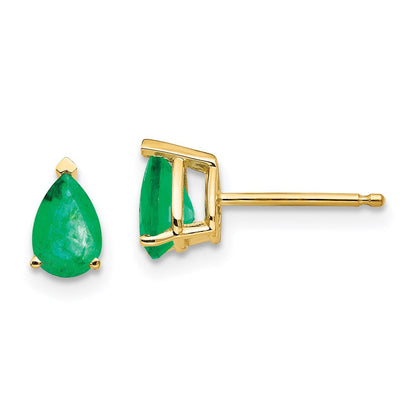 14K Gelbgold Ohrringe mit birnenförmigem Smaragd, 6x4 mm