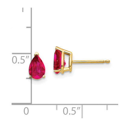 14K Gelbgold Ohrringe mit birnenförmigem Rubin, 6x4mm