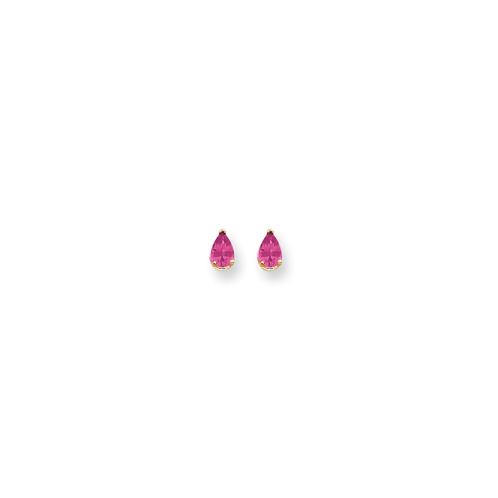 14K Gelbgold Ohrringe mit birnenförmigem rosa Saphir, 6 x 4 mm