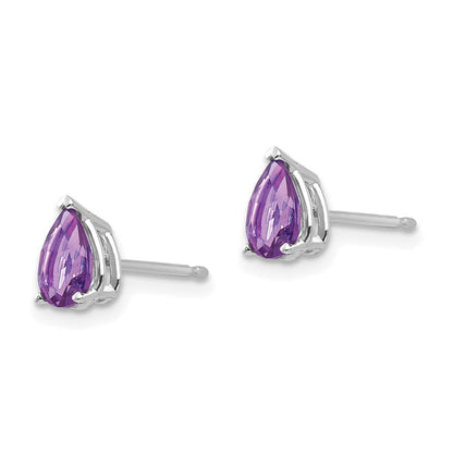 14K Weißgold Ohrringe mit birnenförmigem Amethyst, 6x4 mm