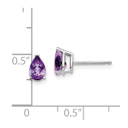 14K Weißgold Ohrringe mit birnenförmigem Amethyst, 6x4 mm