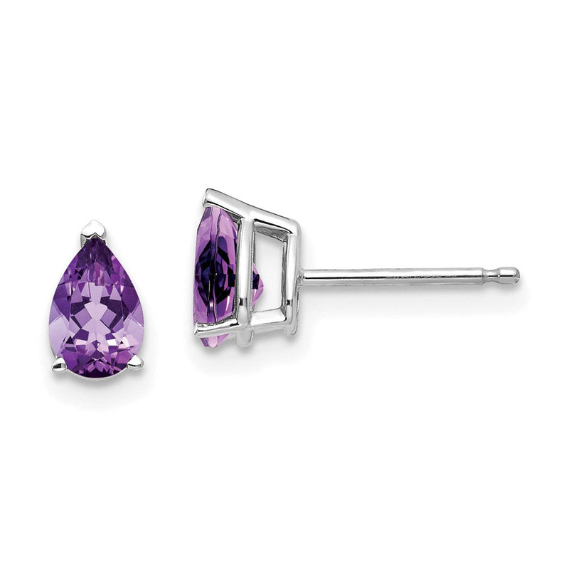 14K Weißgold Ohrringe mit birnenförmigem Amethyst, 6x4 mm