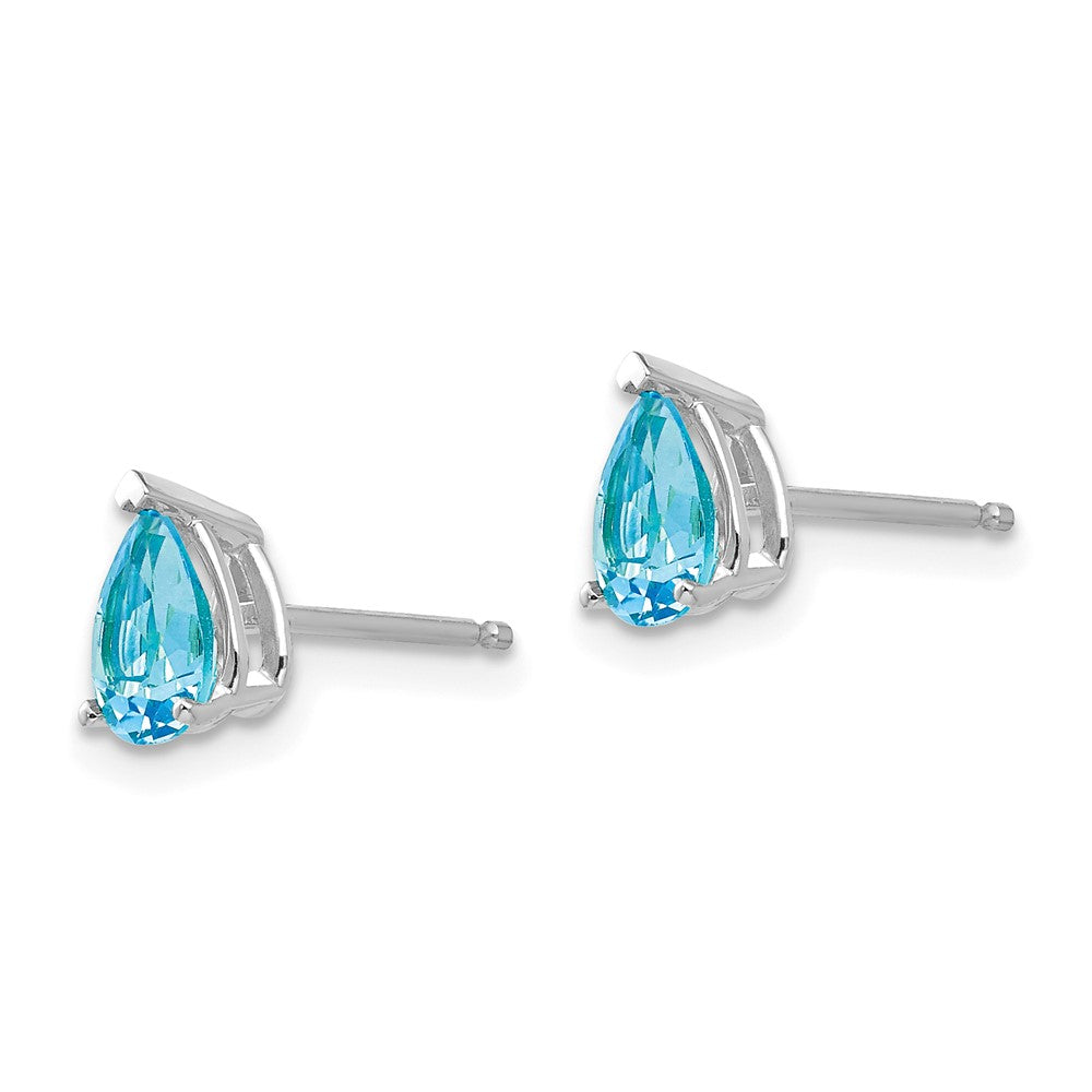 14K Weißgold Ohrringe mit birnenförmigem blauem Topas, 6 x 4 mm