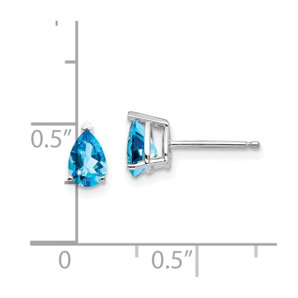 14K Weißgold Ohrringe mit birnenförmigem blauem Topas, 6 x 4 mm