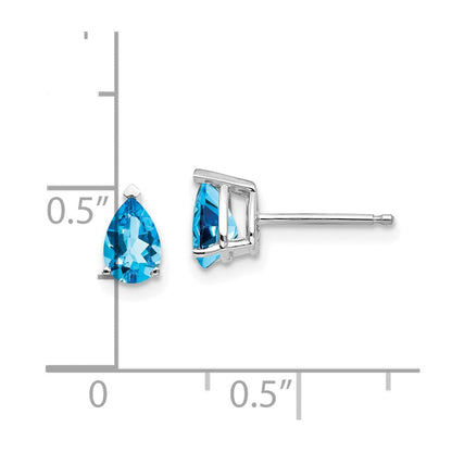 14K Weißgold Ohrringe mit birnenförmigem blauem Topas, 6 x 4 mm