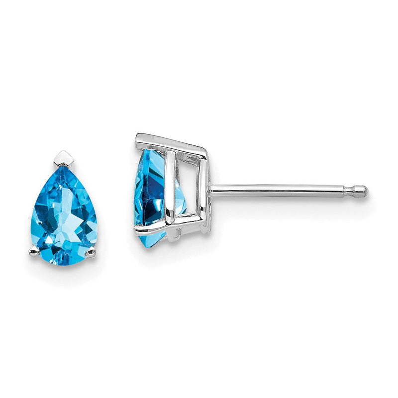 14K Weißgold Ohrringe mit birnenförmigem blauem Topas, 6 x 4 mm