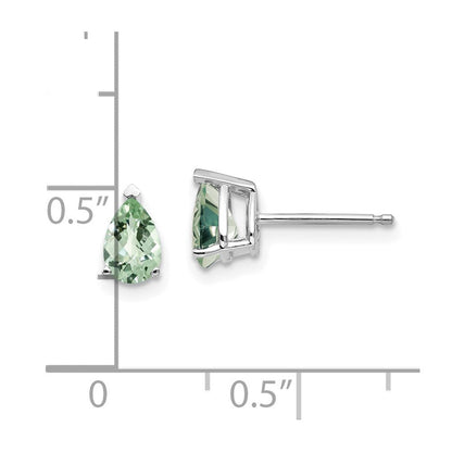 14K Weißgold Ohrringe mit birnenförmigem Schachbrett-Schliff Grünquarz, 6x4 mm