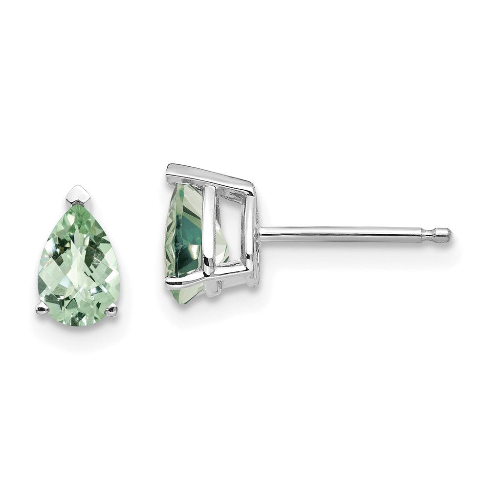 14K Weißgold Ohrringe mit birnenförmigem Schachbrett-Schliff Grünquarz, 6x4 mm