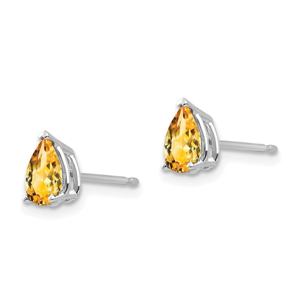 14K Weißgold Citrin-Ohrstecker, Birnenschliff