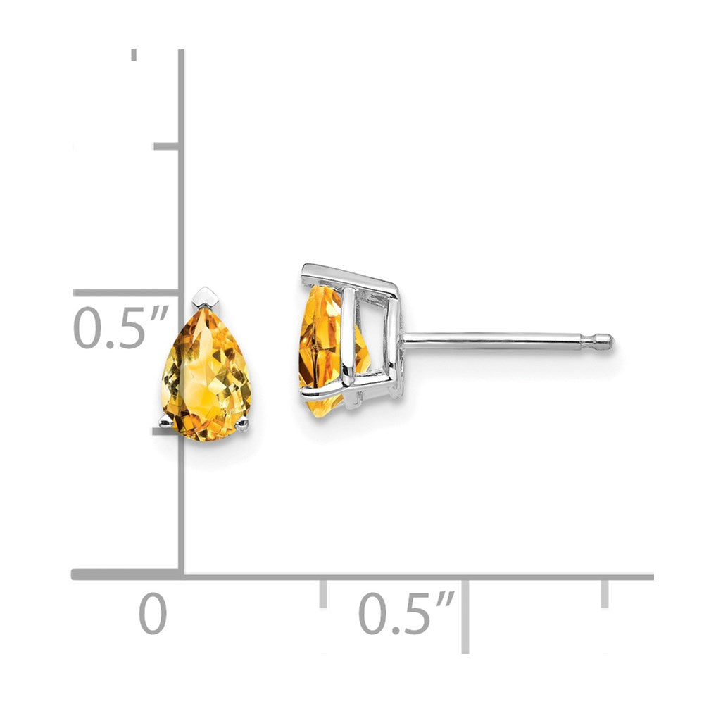14K Weißgold Citrin-Ohrstecker, Birnenschliff