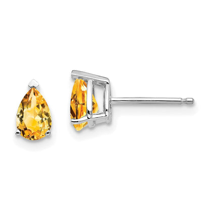14K Weißgold Citrin-Ohrstecker, Birnenschliff