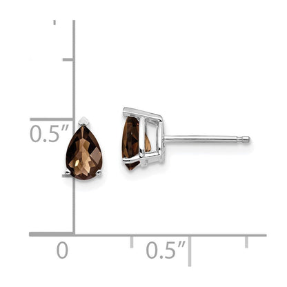 14K Weißgold Ohrringe mit 6x4 mm birnenförmigem Checker-Cut Rauchquarz und Gelbgold-Detail
