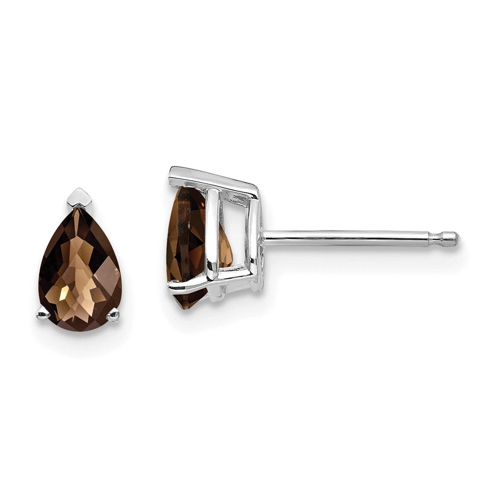 14K Weißgold Ohrringe mit 6x4 mm birnenförmigem Checker-Cut Rauchquarz und Gelbgold-Detail