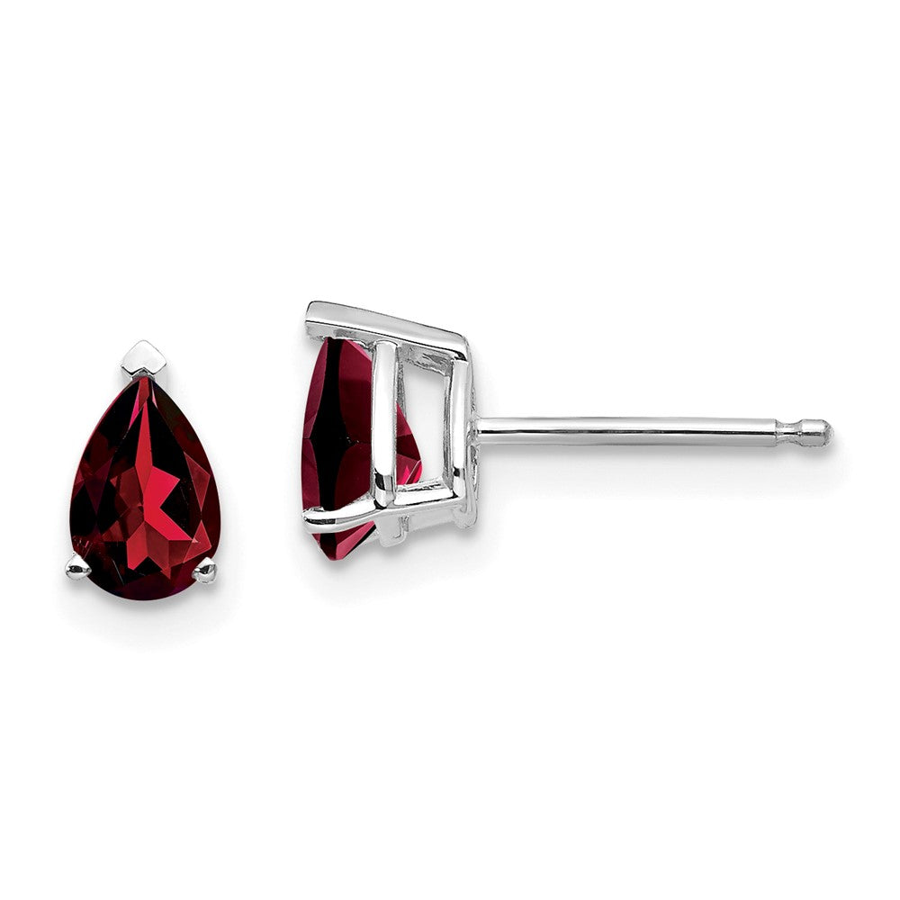 14K Weißgold Ohrringe mit birnenförmigem Granat, 6x4 mm
