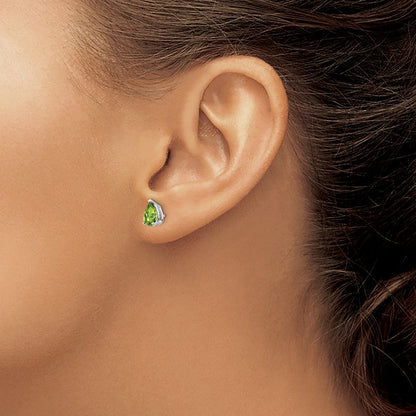 14K Weißgold Ohrringe mit birnenförmigem Peridot, 6x4 mm
