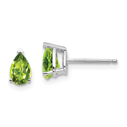 14K Weißgold Ohrringe mit birnenförmigem Peridot, 6x4 mm