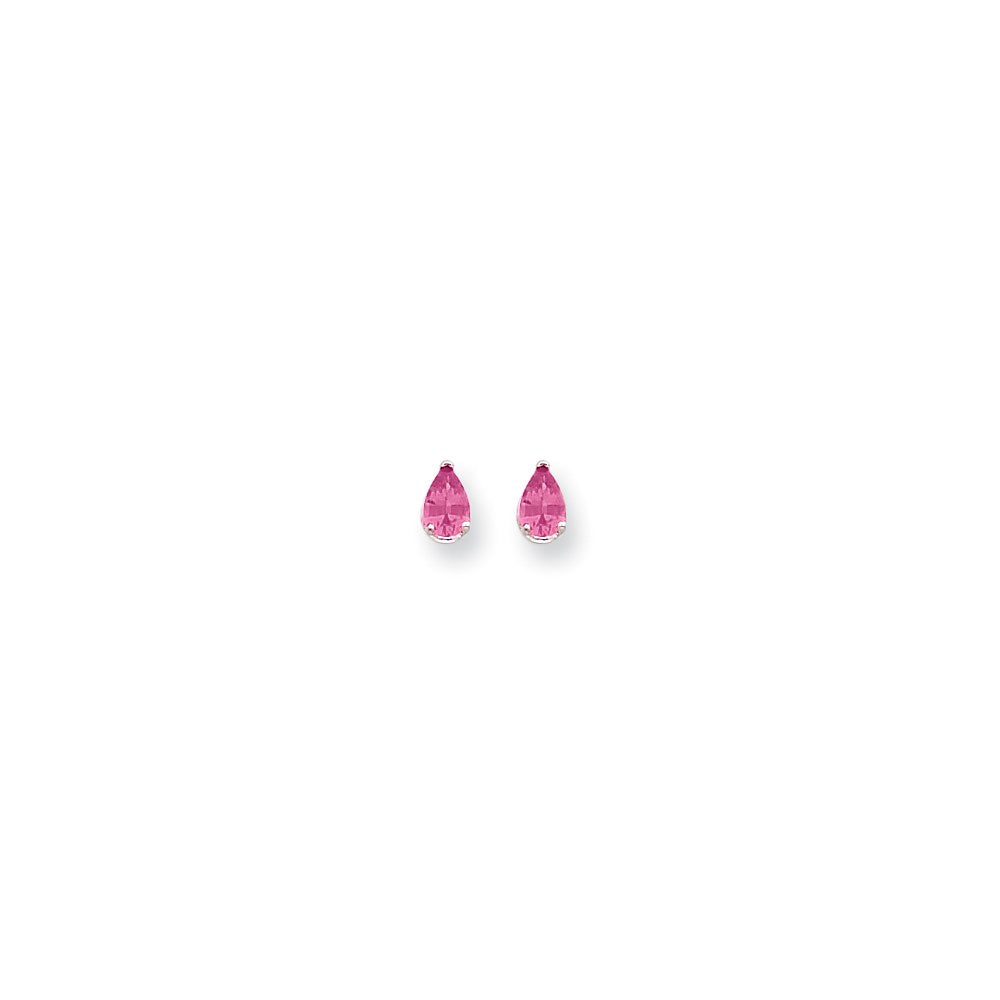 14K Weißgold Ohrringe mit birnenförmigem rosa Turmalin, 6x4 mm