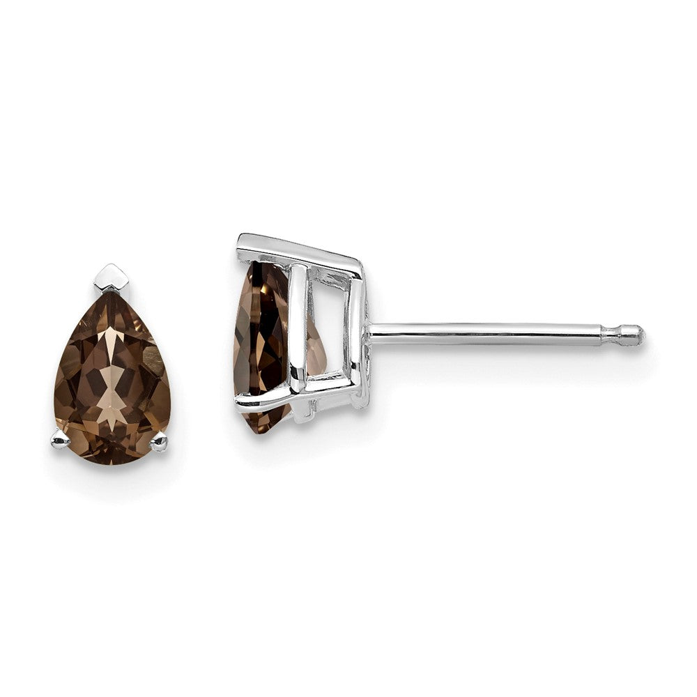 14K Weißgold Ohrringe mit birnenförmigem rauchgelbem Quarz (6 x 4 mm)