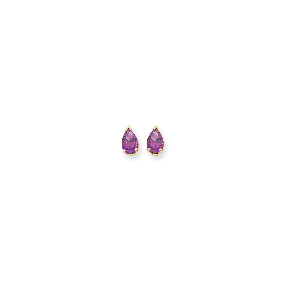 14K Gelbgold Ohrringe mit birnenförmigem Amethyst im Checker-Schliff, 7x5 mm