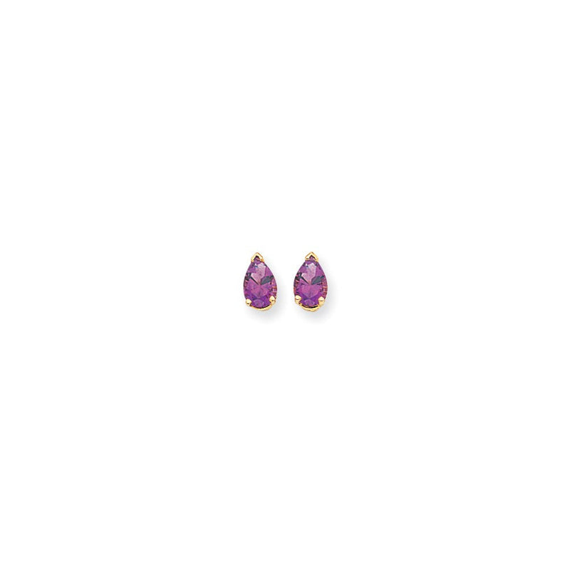 14K Gelbgold Ohrringe mit birnenförmigem Amethyst im Checker-Schliff, 7x5 mm