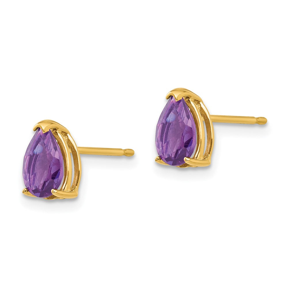 14K Gelbgold Ohrringe mit birnenförmigem Amethyst, 7x5mm
