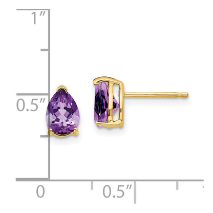 14K Gelbgold Ohrringe mit birnenförmigem Amethyst, 7x5mm